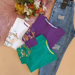 بلوز استین بلند بهاری طرح استین گل در رنگبندی جذاب