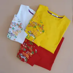 بلوز استین بلند بهاری طرح استین گل در رنگبندی جذاب