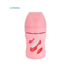 شیشه شیر شیشه ای آنتی کولیک ۱۸۰ میلی لیتر صورتی پاستل تویست شیک