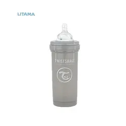 شیشه شیر آنتی کولیک طوسی پاستل ظرفیت ۲۶۰ میلی لیتر تویست شیک