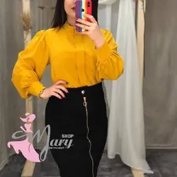 آستین پفی خردلی