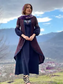 ست دو تیکه سارافون و مانتو نازمهر سورمه ای بنفش