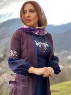 ست دو تیکه سارافون و مانتو نازمهر سورمه ای بنفش