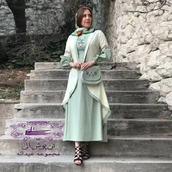 ست دو تیکه سارافون و مانتو نازمهر سبز لیمویی