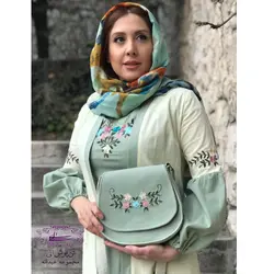 ست دو تیکه سارافون و مانتو نازمهر سبز لیمویی