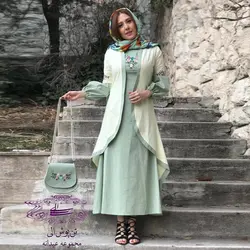 ست دو تیکه سارافون و مانتو نازمهر سبز لیمویی