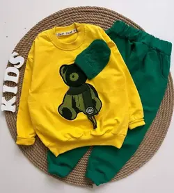 بلوز شلوار اسپرت خرس کلاهدار کاموا دوزی شده کد a1051