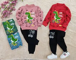 بلوز شلوار پسرانه طرح دایناسور و دوچرخه کد 1668