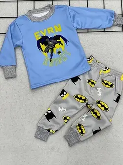 بلوز شلوار پسرانه مخمل آبی طرح بتمن بلوز آبی وشلوار طوسی مخمل پاییزه_ فروشگاه مدیلند.