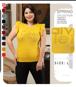 تاپ زنانه آستین ژور نگین دار طرح CALVINKLEIN کد 001915