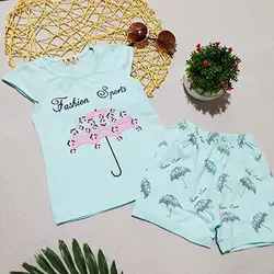 تيشرت شورت دخترانه خارجي طرح چتر کد 1395