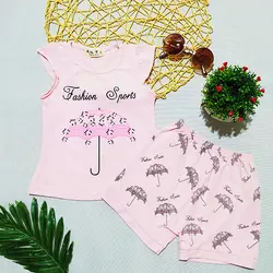 تيشرت شورت دخترانه خارجي طرح چتر کد 1395