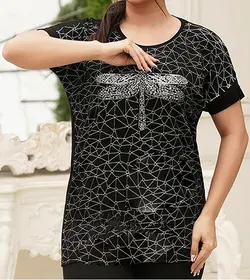 تیشرت زنانه ویسکوز نگینی طرح شاپرک کد 001856