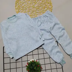 ست بلوز شلوار پسرانه مخمل آبی طرح گربه سفید کد 1683