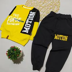 ست بلوز شلوار پسرانه مشکی زرد طرح Motion کد 1766