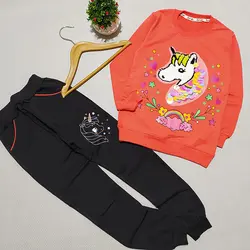 ست بلوز شلوار دخترانه تک شاخ پولک برگردی کد 1924