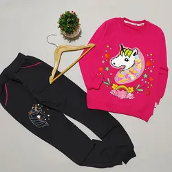 ست بلوز شلوار دخترانه تک شاخ پولک برگردی کد 1924