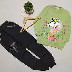 ست بلوز شلوار دخترانه تک شاخ پولک برگردی کد 1924