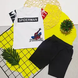 ست تیشرت شلوارک پسرانه مدل اسپایدرمن تیشرت سفید و شلوارک مشکی ارزان _فروشگاه مدیلند.