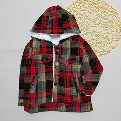 کاپشن کلاهدار دکمه خور پسرانه طرح چهارخونه کد 1633