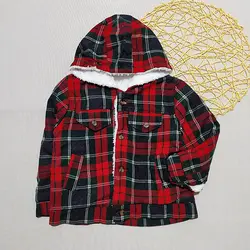 کاپشن کلاهدار دکمه خور پسرانه طرح چهارخونه کد 1633