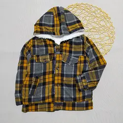 کاپشن کلاهدار دکمه خور پسرانه طرح چهارخونه کد 1633