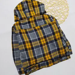 کاپشن کلاهدار دکمه خور پسرانه طرح چهارخونه کد 1633