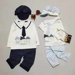 ست بلوز شلوار و کلاه پسرانه کراواتی طرح پنگوئن کد 1807