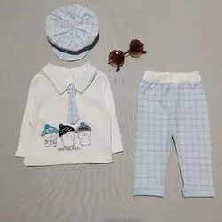 ست بلوز شلوار و کلاه پسرانه کراواتی طرح پنگوئن کد 1807