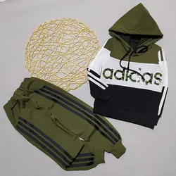 ست هودی شلوار پسرانه طرح آدیداس مشکی سبز کد 1863