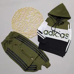 ست هودی شلوار پسرانه طرح آدیداس مشکی سبز کد 1863