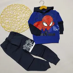 ست هودی شلوار پسرانه طرح اسپایدرمن آستین دورنگ کد 1820