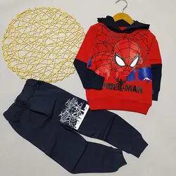 ست هودی شلوار پسرانه طرح اسپایدرمن آستین دورنگ کد 1820