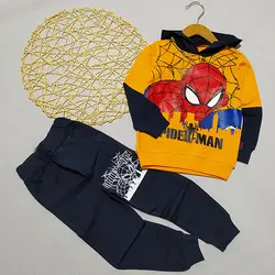 ست هودی شلوار پسرانه طرح اسپایدرمن آستین دورنگ کد 1820