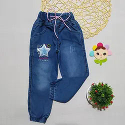 شلوار لی دخترانه دمپا خزدار کمرکش طرح ستاره کد 1702