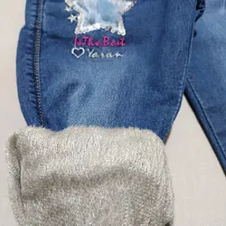 شلوار لی دخترانه دمپا خزدار کمرکش طرح ستاره کد 1702