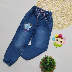 شلوار لی دخترانه دمپا خزدار کمرکش طرح ستاره کد 1702