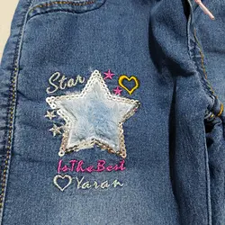 شلوار لی دخترانه دمپا خزدار کمرکش طرح ستاره کد 1702