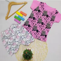 تیشرت شلوارک دخترانه تمام چاپ موشی کد 2007