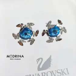 گوشواره کریستال آبی و پروانه سواروسکی Swarovski