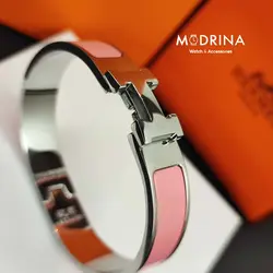 دستبند زنانه هرمس (Hermes) ساده سیلور - صورتی