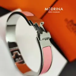 دستبند زنانه هرمس (Hermes) ساده سیلور - صورتی