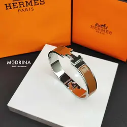 دستبند زنانه هرمس (Hermes) ساده سیلور - قهوه ای