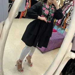 مانتو گلدوزی شده دامن طبقه ای(۱۵۸۷۹)