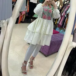 مانتو گلدوزی شده دامن طبقه ای(۱۵۸۷۹)