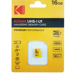 کارت حافظه microSDHC کداک مدل Premium Performance کلاس 10 استاندارد UHS-I U1 سرعت 85MBps ظرفیت 16 گیگابایت