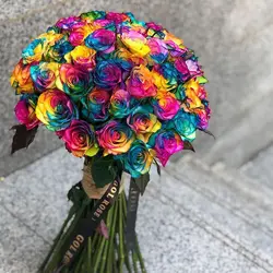 خرید دسته گل 40 شاخه ای رز رنگین کمانی سایز کوچیک و بزرگ