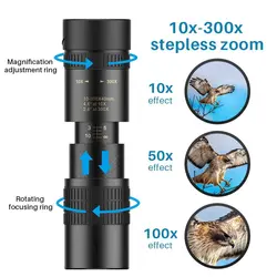 APEXEL HD 10-300X40 Zoom Telephoto lens Monocular Long Range Powerful Foldable Telescope for all Smartphones Hunting Camping