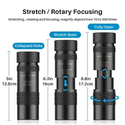 APEXEL HD 10-300X40 Zoom Telephoto lens Monocular Long Range Powerful Foldable Telescope for all Smartphones Hunting Camping