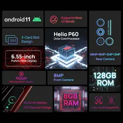 خرید گوشی یولفون Ulefone Note 11P Android 11 Smartphone 8GB 128GB 4G-LTE Unlocked Phone Global Vision 4400mAh 48MP